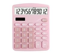 Calculatrice de bureau, 12 chiffres, double alimentation solaire et batterie, portable, standard, avec grand écran pour la maison, l'école, le bureau (rose)