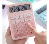 Calculatrice de Bureau avec Grand écran LCD à 12 Chiffres et Gros Boutons Ronds, Calculatrice en Plastique ABS de Couleur dégradée avec écran incliné à 15 degrés pour Le Bureau et (Rose)