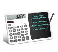 Calculatrice de bureau avec tablette d'écriture LCD de 7", béquille stable et pliable avec angle de vision ergonomique de 15°, grand écran à 12 chiffres, double alimentation solaire et batterie