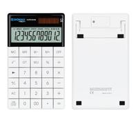 Calculatrice de Poche DONAU Tech, 12 Chiffres, 10 x 16,6 x 1,4 cm, Blanche, Double Alimentation Solaire/Piles, 1 pièce