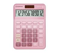 Calculatrice de Poche DONAU Tech, 12 Chiffres, 12,6 x 17,5 x 4,2 cm, Rose, Double Alimentation Solaire/Piles, 1 pièce