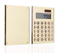 Calculatrice d'énergie solaire acrylique et dorée de Draymond Story - miroir intégré Habille un bureau