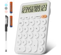 Calculatrices Taille De Bureau 15,9 * 10,6 Cm, Batterie Calculatrice De Bureau À 12 Chiffres Grand Écran Clairement, Grande Calculatrice De Bureau Grandes Touches(Blanc)[Z667]