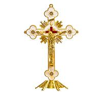 Calculs Croix de table en métal Jésus Crucifix pour juifs - Croix de table catholique avec support pour prières du Christ, Jérusalem Décoration d'intérieur 20,3 cm