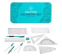 CALCUSO Ensemble de Géométrie 13 Pièces avec Compas et Équerre dans une Boîte Métallique Robuste - Ensemble Pratique de Mathématiques pour l’École, le Bureau, l’Université