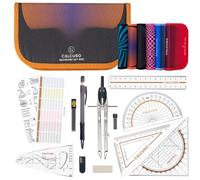 CALCUSO Set de géométrie PRO en trousse orange avec compas, règle, rapporteur et équerre - Pour école, college, bureau et université