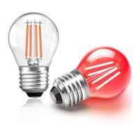 Caldarax Lot de 2 Ampoule Rouge LED E27 4W, Équivalent Incandescence 40W, Mini Globe G45 Ampoule Écoénergétique Colorée, 400LM, AC 230V, 360° Faisceaux, Décoration pour Mariages, Halloween, Noël