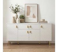 Caldion Buffet à 4 Portes et tiroirs Armoire de Cuisine avec étagères Meuble de Cuisine à Pieds métalliques Commode pour Entrée Cuisine Salle à Manger Salon 160x40x80cm Blanc