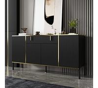 Caldion Buffet vintage de salon avec 4 portes et 1 tiroir, armoire de cuisine avec étagère réglable, armoire de cuisine avec pieds en métal pour entrée, cuisine, salle à manger, noir, MDF, 160 x 40 x