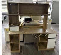 Caldion Bureau d'angle avec tiroir et porte - Table réglable - Couleur bois - 120 x 50 x 165 cm