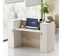 Caldion Comptoir d'accueil avec tiroir verrouillable Comptoir de réception avec 2 Portes Comptoir de Magasin Table d'accueil Table de réception Bureau d'accueil Clinique Lobby Blanc&Bois 180x60x110cm