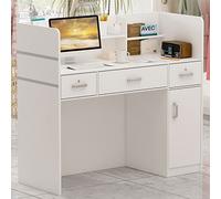 Caldion Comptoir de Réception,Comptoir d'accueil, Comptoir de Bureau avec 3 Tiroirs et étagères Table de Réception avec Panneau Privé pour Salon Salle de réception Caisse, Lobby Blanc