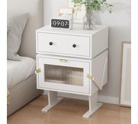 Caldion Console de chevet avec tiroirs et grille d'aération - Blanche - Table de chevet pivotante avec porte rabattable