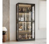Caldion Vitrine avec 8 éclairages LED - Vitrine avec 2 Portes en Verre - Design Pop-up - Vitrine en Verre avec 4 étagères - Noir