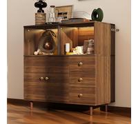 Caldion Vitrine Moderne avec éclairage,Vitrine Collection avec LED,Compariment Ouvert,Commode Marron foncé,éclairage Tricolore,Porte coulissante en Verre,Armoire à vin,90x40x90cm