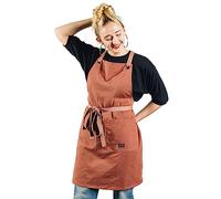 Caldo Tablier de cuisine à dos croisé - Tablier de chef professionnel pour homme et femme - Style croisé réglable - Coton de poids moyen (terre cuite)