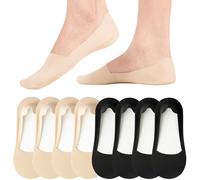 Caldodo Chaussettes Invisibles Femme 39-42 35-38, Chaussettes Basses et Courtes en Nylon Socquettes antidérapantes pour Mocassins Loafers Ballerines Escarpins, 8 Paires, Noir/Beige
