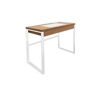 CALEB - Bureau Plateau Effet Bois et Piètement Blanc -