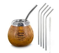 Calebasse et bombilla pour maté + 4 pailles en inox