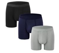 Caleçon boxeur confortable et doux pour homme - Respirant - Anti-ride - Entrejambe avant - Soutien complet, 3 pièces-J, L