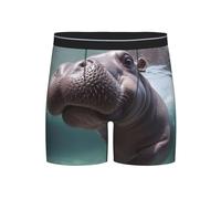 Caleçon boxeur doux et respirant pour homme - Évacuation de l'humidité - Extensible - Hippopotame - Pour homme, Noir , L