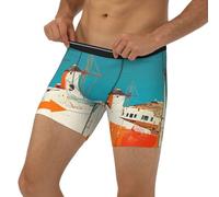 Caleçon boxeur long pour homme - Sous-vêtement grec coloré moulins à vent avec bande élastique, Noir/blanc, M