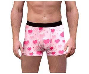 Caleçon boxeur pour homme avec pochette de contour pour homme - Boxer pour la Saint-Valentin - Taille moyenne avec cœurs bombés, rose clair, 3XL