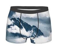 Caleçon boxeur pour homme imprimé paysage avec montagnes et nuages Sous-vêtements extensibles doux et respirants, Noir , XL Taille courte