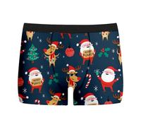 calecon homme drole noel imprimé boxer noel homme grande taille Shorts Caleçons Humour sous-Vêtements Fitted Trunk Doux Respirant Pantalons Courtes Boxer Noel pour Copain Mari (Blue, XXXXXL)