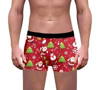 Caleçon Homme Noël Boxer de Noël pour Homme avec Imprimé Amusant Rigolo Noel Caleçon Microfibre Shorty Transparent Sous-Vêtements Calecon Saint Valentin Tenue Pere Noel Cadeau Shorts (A02-Red, XL)