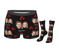 Caleçon Homme Personnalisé - Ensemble Sous-vêtements et Chaussettes Personnalisés pour Hommes avec Photo du Visage, Cadeau Personnalisé pour la Saint-Valentin pour Homme, Petit Ami ou Mari, S à XXL