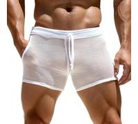 Caleçon homme transparent, shorts de bain courts, maillot de bain ample, rétro-shorts, bikini, sous-vêtements, shorts en maille transparente avec grands côtés divisés, boxer actif, blanc, XL