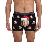 Calecon Personnalise Homme Nouveauté sur Mesure sous-Vêtements avec Drôles Visage Imprimé Photo Original Calecon De Sport Cadeau Valentin Et Anniversaire pour Compagnon Et Père