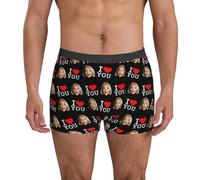 Calecon Personnalise Homme Nouveauté sur Mesure sous-Vêtements avec Drôles Visage Imprimé Photo Original Calecon De Sport Cadeau Valentin Et Anniversaire pour Compagnon Et Père