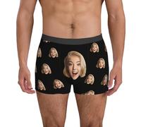 Calecon Personnalise Homme Nouveauté sur Mesure sous-Vêtements avec Drôles Visage Imprimé Photo Original Calecon De Sport Cadeau Valentin Et Anniversaire pour Compagnon Et Père