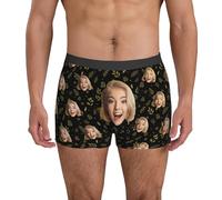 Calecon Personnalise Homme Nouveauté sur Mesure sous-Vêtements avec Drôles Visage Imprimé Photo Original Calecon De Sport Cadeau Valentin Et Anniversaire pour Compagnon Et Père