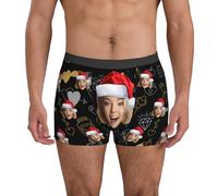 Calecon Personnalise Homme Nouveauté sur Mesure sous-Vêtements avec Drôles Visage Imprimé Photo Original Calecon De Sport Cadeau Valentin Et Anniversaire pour Compagnon Et Père