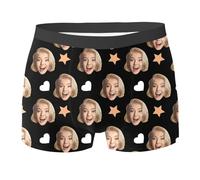 Calecon Personnalise Homme Saint-Valentin Caleçon Nouveauté Personnalise Homme sous-Vêtements avec Photo Original Drôles Visage Imprimé Calecon de Sport Cadeaux pour Mari Père Ami Anniversaire