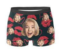 Calecon Personnalise Homme Saint-Valentin Caleçon Nouveauté Personnalise Homme sous-Vêtements avec Photo Original Drôles Visage Imprimé Calecon de Sport Cadeaux pour Mari Père Ami Anniversaire