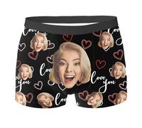 Calecon Personnalise Homme Saint-Valentin Caleçon Nouveauté Personnalise Homme sous-Vêtements avec Photo Original Drôles Visage Imprimé Calecon de Sport Cadeaux pour Mari Père Ami Anniversaire