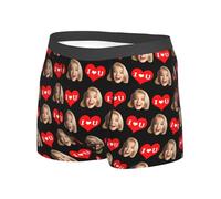 Calecon Personnalise Homme Saint-Valentin Caleçon Nouveauté Personnalise Homme sous-Vêtements avec Photo Original Drôles Visage Imprimé Calecon de Sport Cadeaux pour Mari Père Ami Anniversaire