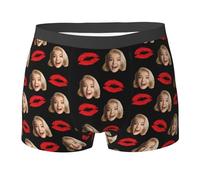 Calecon Personnalise Homme Saint-Valentin Caleçon Nouveauté Personnalise Homme sous-Vêtements avec Photo Original Drôles Visage Imprimé Calecon de Sport Cadeaux pour Mari Père Ami Anniversaire