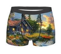 Caleçons pour Hommes Impression De Chalet Confortable Au Coucher du Soleil Au Bord du Lac Boxer Briefs Caleçons Hommes Ajustement Caleçon Boxers Homme Confortable Shorts Caleçon Homme pour Annive XXL