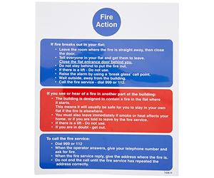 Caledonia Signs 11438H Panneau « Fire Action Notice Stay Put for Flats », plastique rigide, bleu, rose, rouge, H : 300 mm x 250 mm