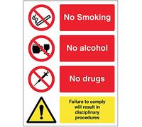 Caledonia Signs 13668K Panneau « No Smoking, Alcohol, Drug, Failure to Comply will Result in Disciplinary Procedures », 400 mm x 300 mm, plastique rigide