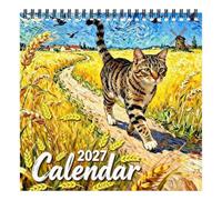 Caleendar mural chat 2027 - 21 x 21 cm - Horaire de l'histoire de l'art | Calendrier de bureau 12 mois pour la maison, le bureau, la salle de classe, l'université, la ferme, le salon