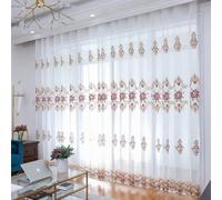 Calefee 200x270 Rideaux Voilage, Rideau Fenêtres Salon Polyester Fil Blanc Brodé de Fleurs, avec Crochet, Lot de 2