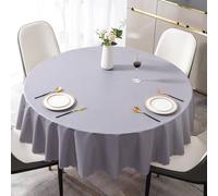 Calefee 240cm Nappe Table Ronde, Nappe Anti Taches PVC Gris Uni Nappe Decoration Table Imperméable pour Salle à Manger