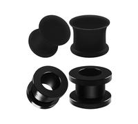Calefee 4mm Tunnel Ecarteur, Acrylique Silicone Plug Ecarteur Oreille Double Flared Tunnel et Plug Noir Piercing Tunnel Plug Femme 4 Pièces