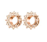 Calefee 6mm Écarteur, Plug Ecarteur Oreille Acier inoxydable Tournesol avec Zirconium Piercing Oreille Tunnel Femme 2 Pièces